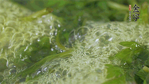 艾草葉放入煮沸的水中，加點食用堿，待變成深綠色時撈出，放入冰水中，瀝干備用。